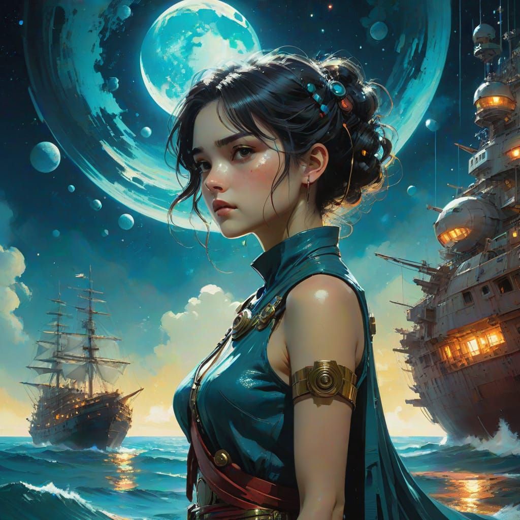 Mystical Cosmic Voyage in Radiant Cyberpunk Space