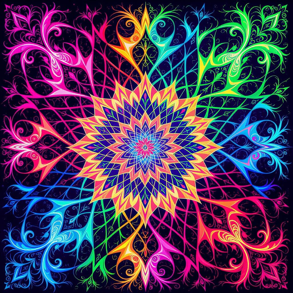 Psychedelic Fractal Geometry in Neon Street Art Style