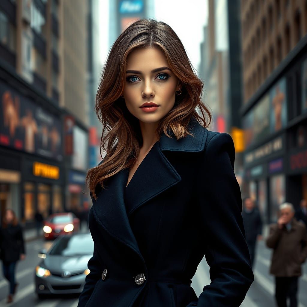 Woman in Modern Cityscape with Futuristic Flair