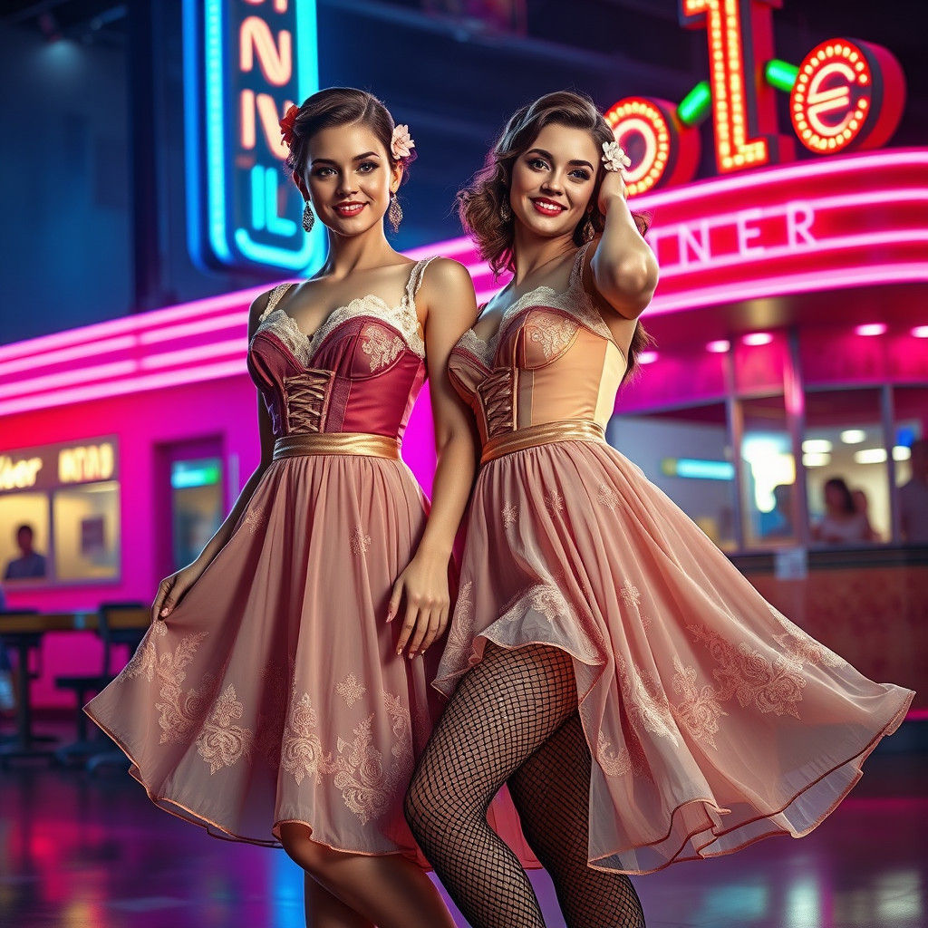 1950s Roller Diner Scene in Art Nouveau Style