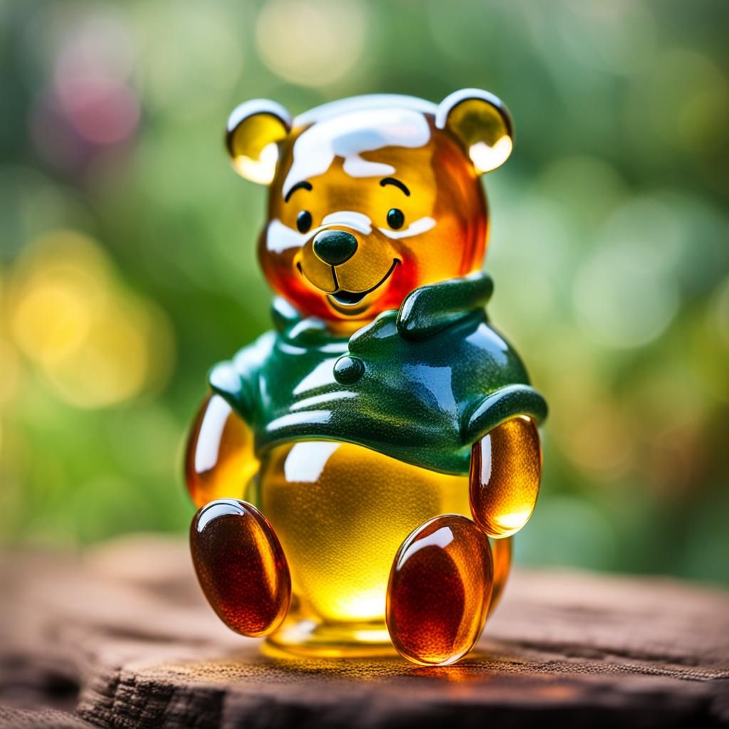 Glass Winnie the Pooh Figurine in Studio Lighting