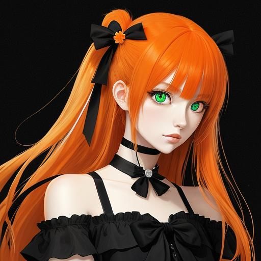 Anime Girl with Orange Hair and Green Eyes