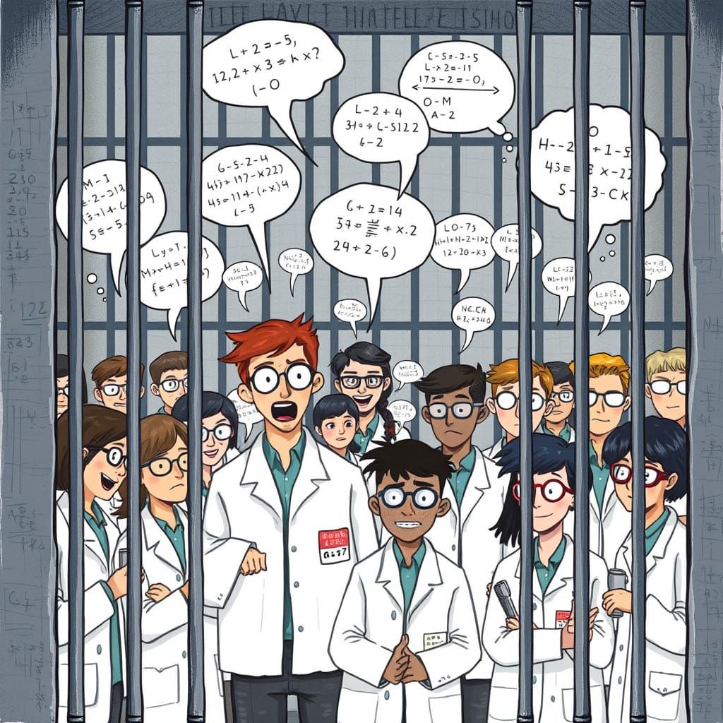 Science Students Trapped in a Whimsical Jail Cell