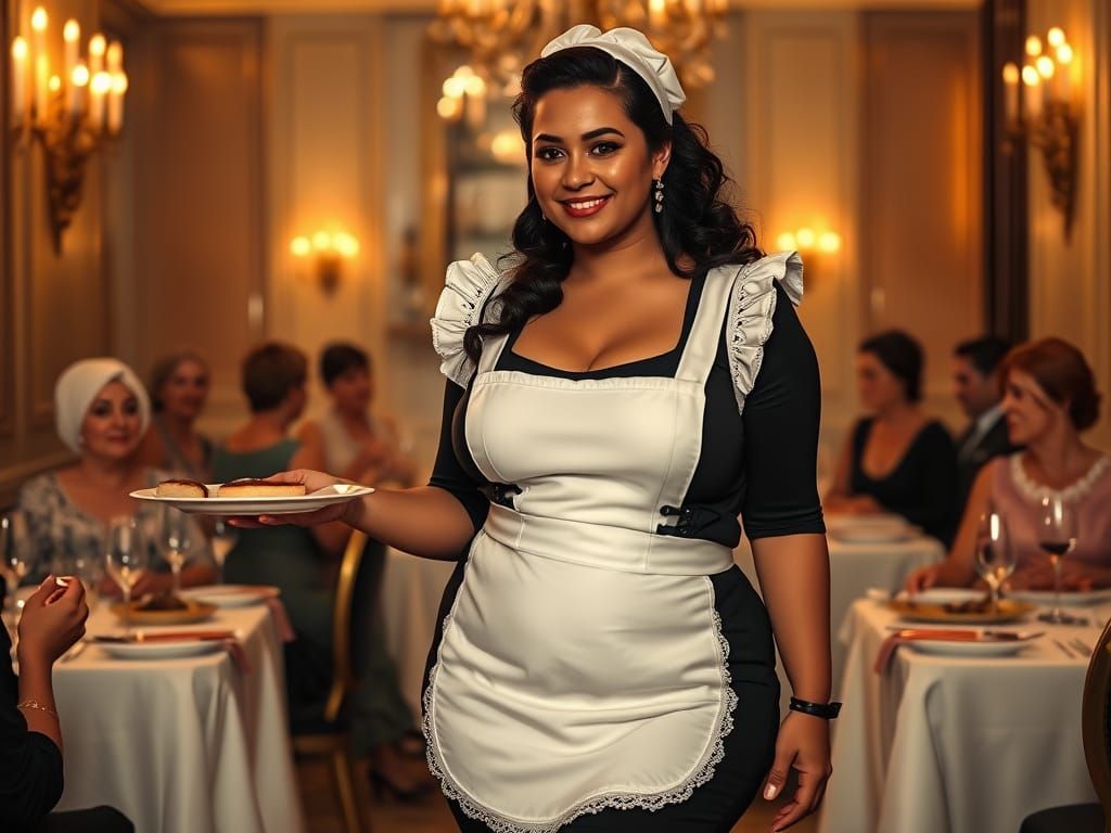 Elegant Egyptian Maid in French Uniform Serves Exquisite Mea...