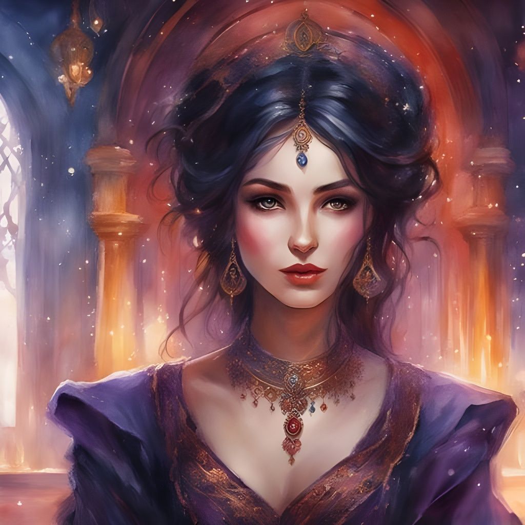 Dark Gothic Tatar Girl Portrait in Watercolor