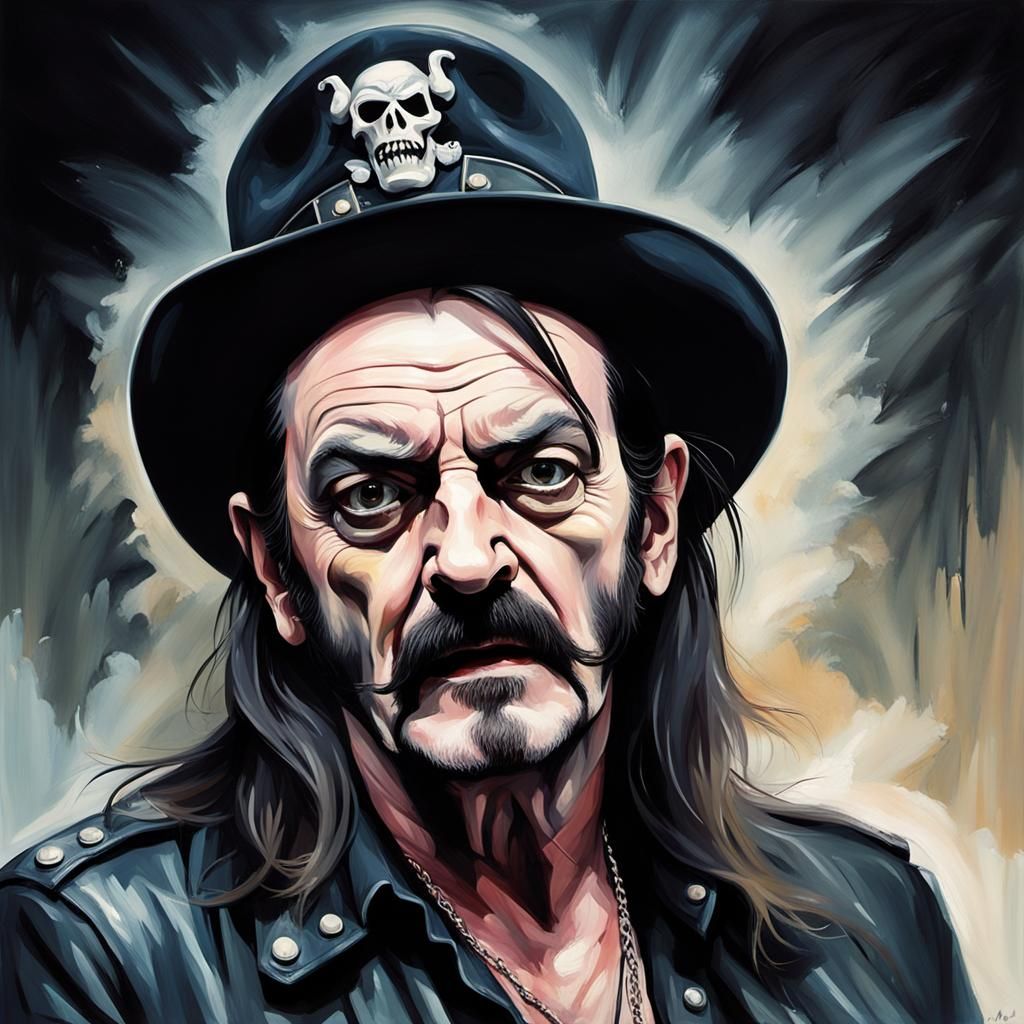 Portrait of Painterly Lemmy Kilmister of Motörhead with a te...