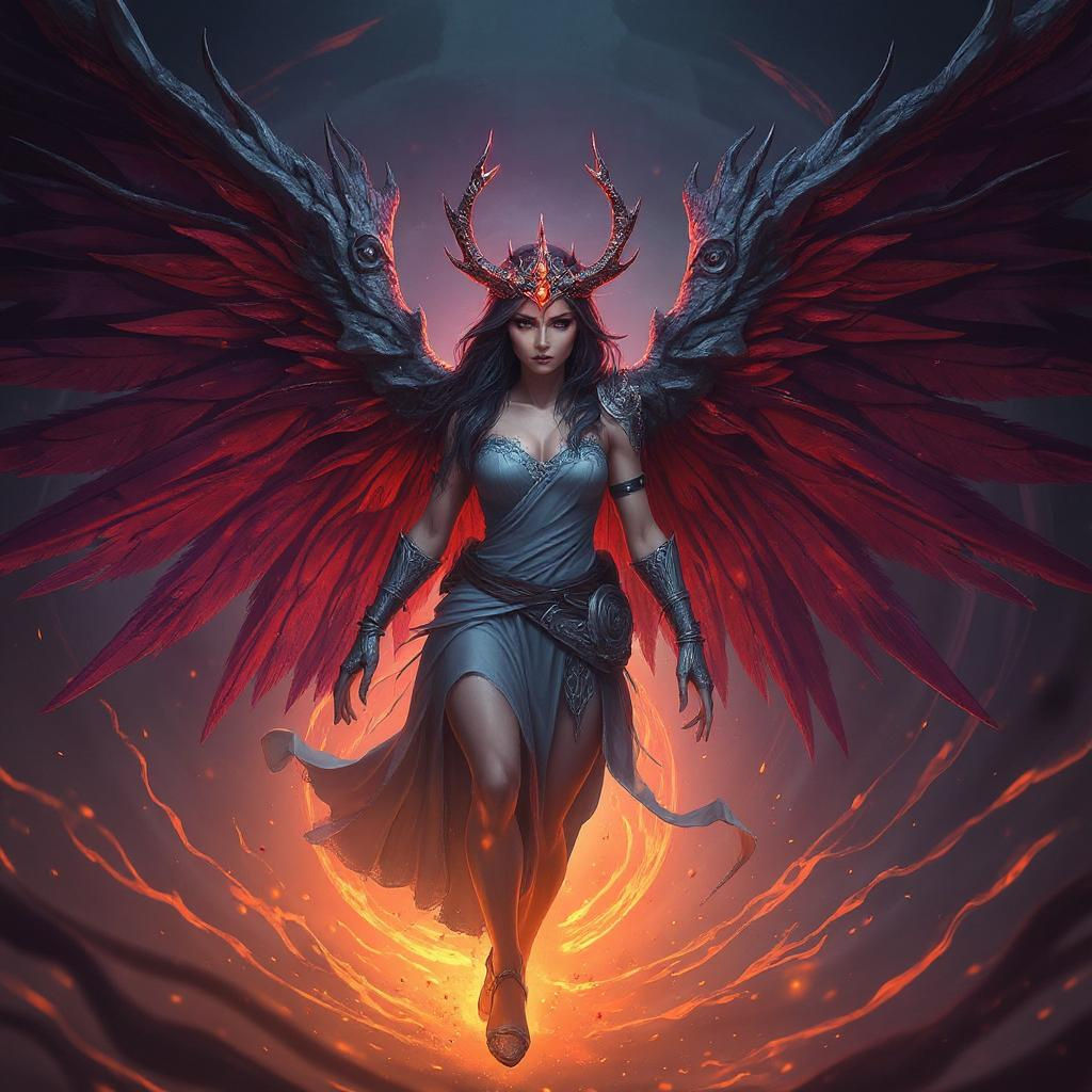 Ethereal Winged Warrior Emerges from Dark Vortex