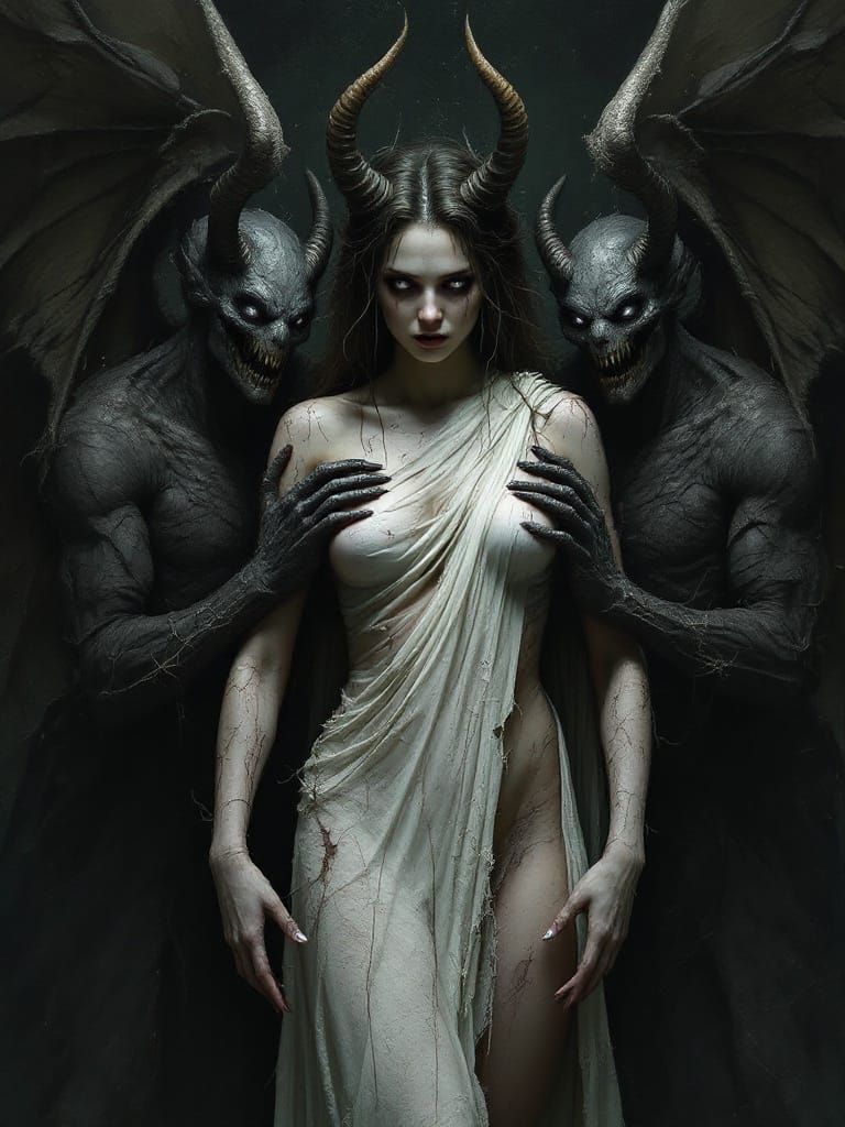 Demons Capture a Bruised Angel in Dark Realm