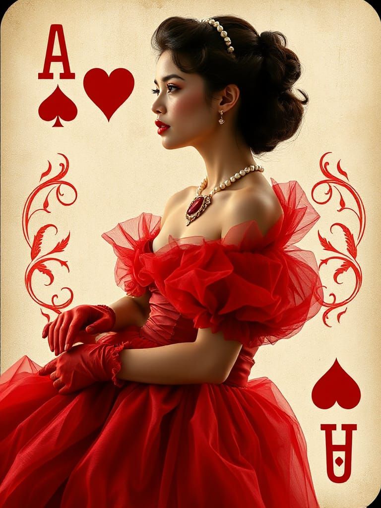 Ace of Hearts Digital Painting with Elegant Woman