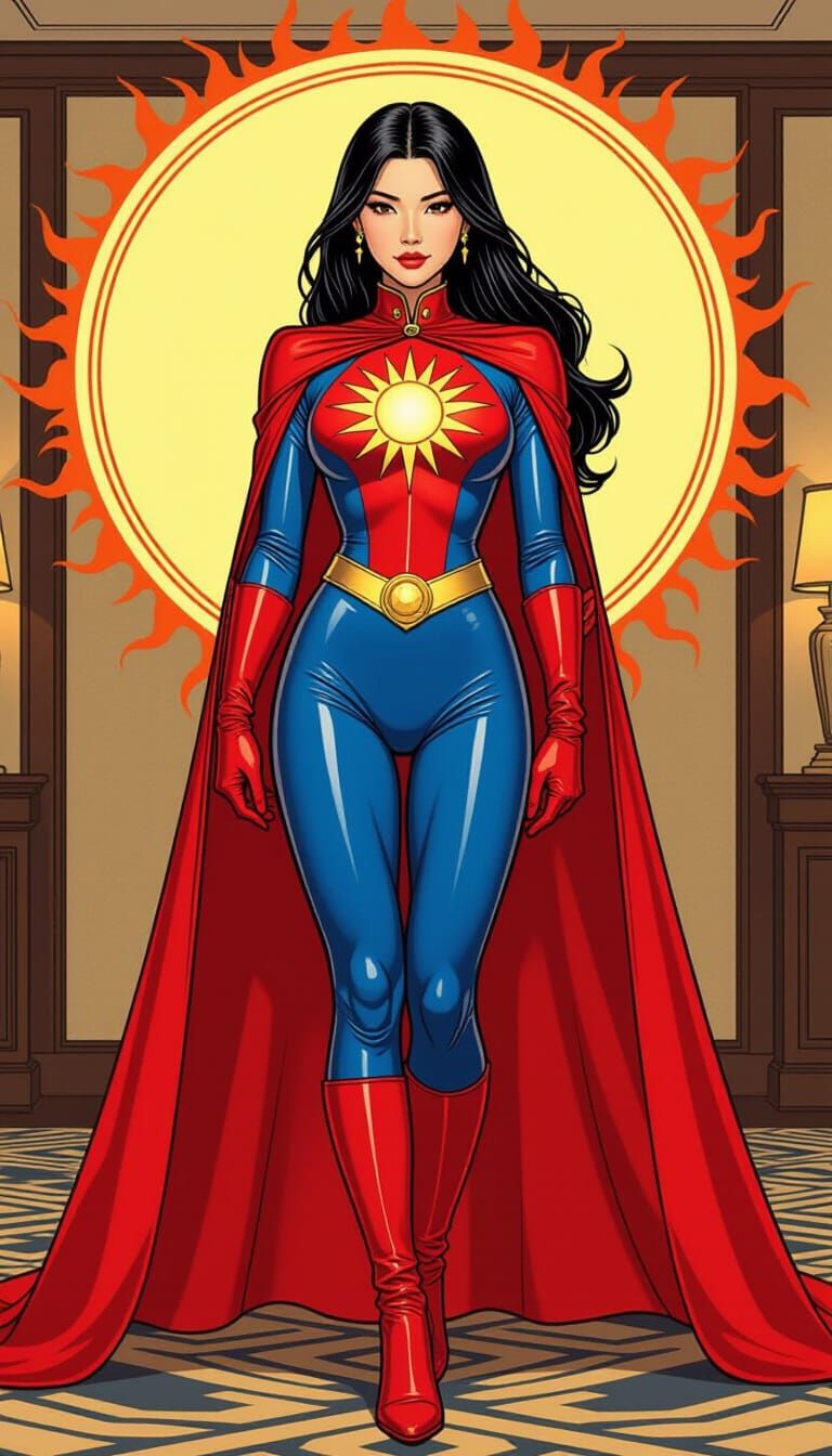 Chinese Superhero in Red and Blue Comic Art Style