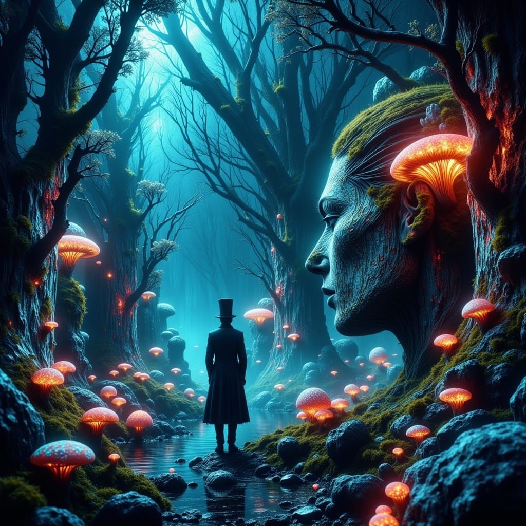 Bioluminescent Forest Explorer in Hyperreal Style