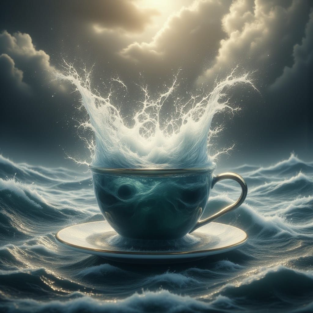 Ocean Contained Within A Porcelain Cup, Surreal Scene