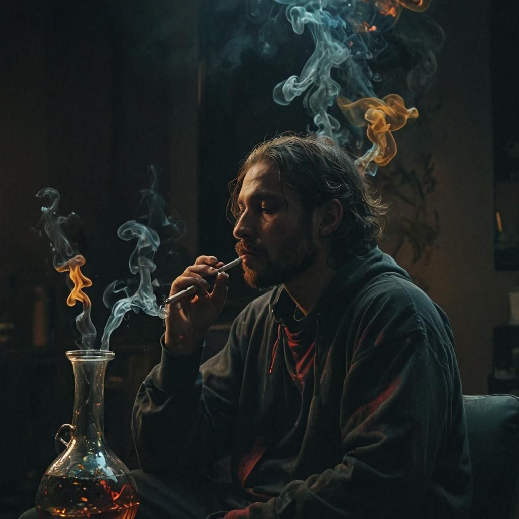 Moody Digital Oil Painting of a Person Smoking