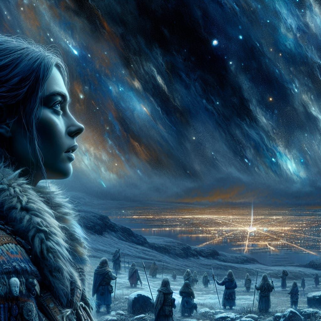 Nordic Woman Envisions Future Cityscape in Digital Watercolo...