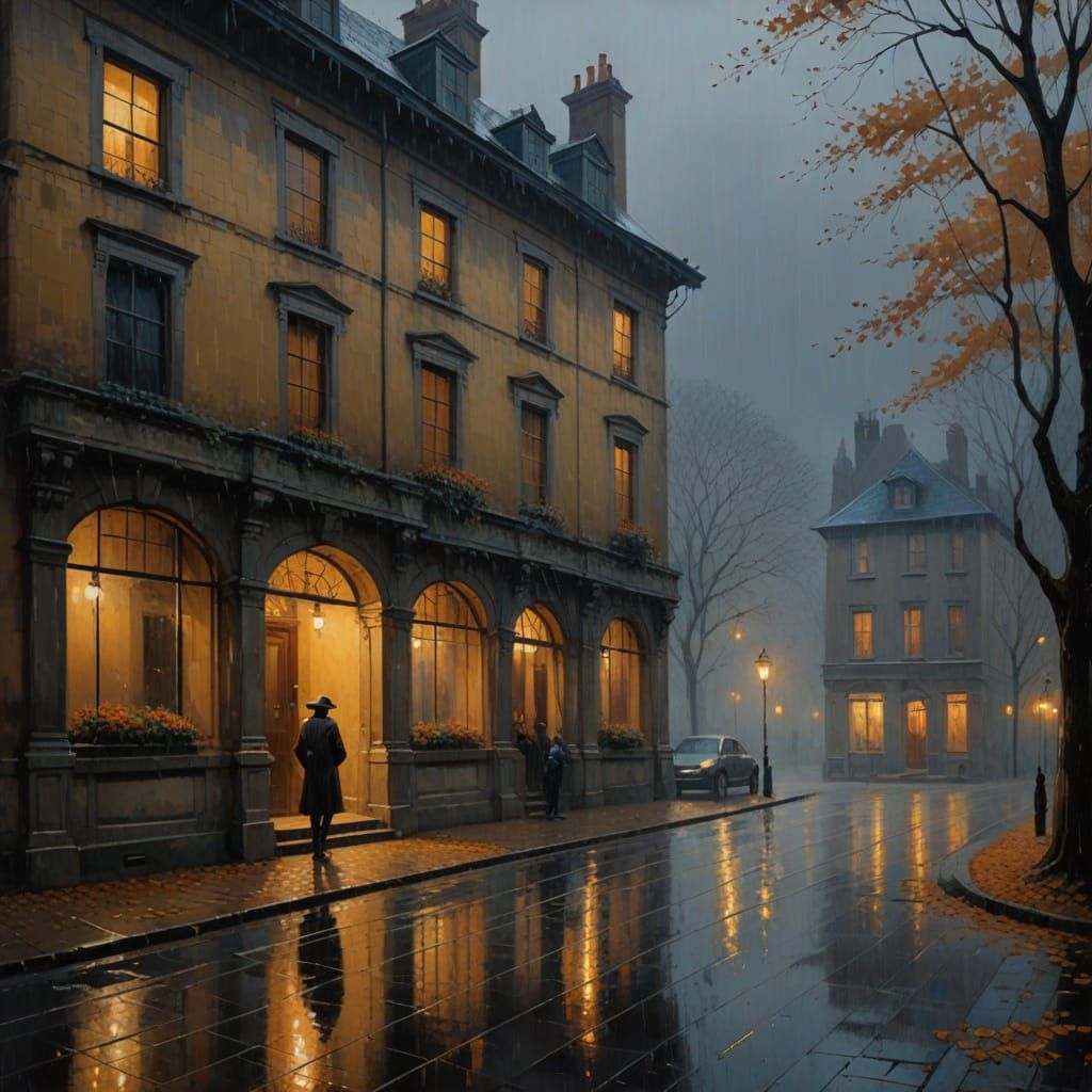 Romantic Autumn Night Under Rainy Eaves