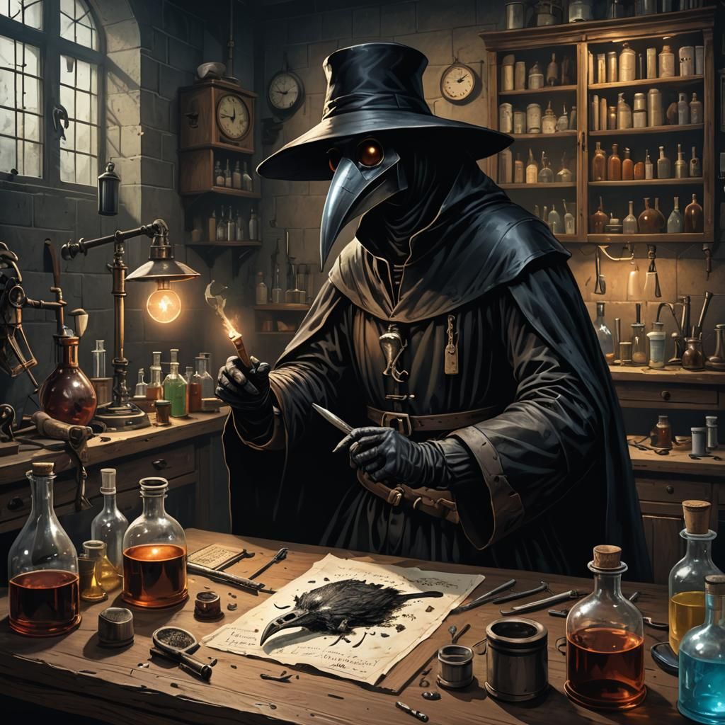 Plague Doctor Seeks Cure in Dark Fantasy Lab