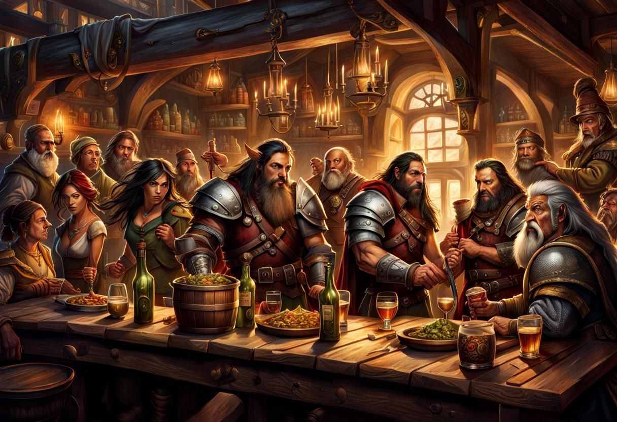 Fantasy Tavern Collage with Diverse Characters