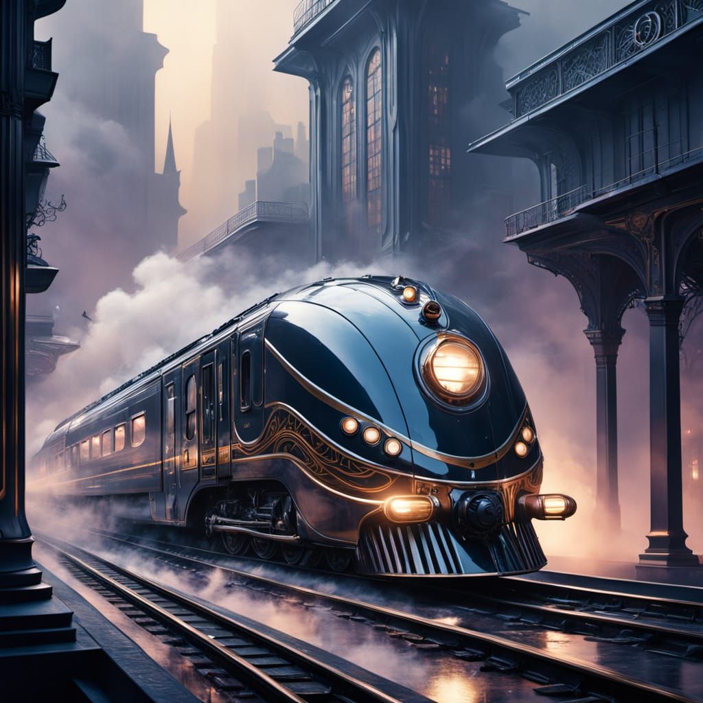 Vintage Futuristic Luxury Train Speeds Through the Night