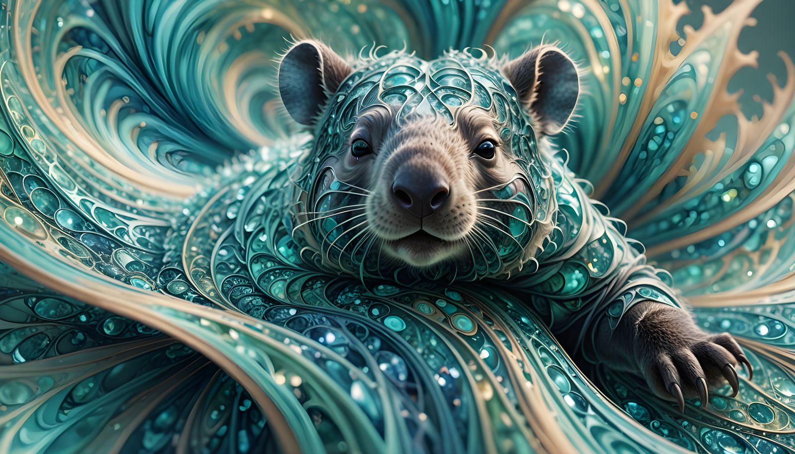 Surreal Water Wombats in a Wave-Like Fractal Pattern
