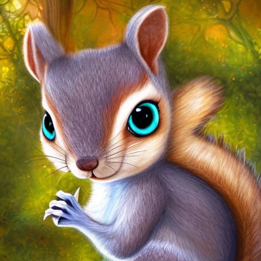 Whimsical Chibi Squirrel Portrait in Keane Style