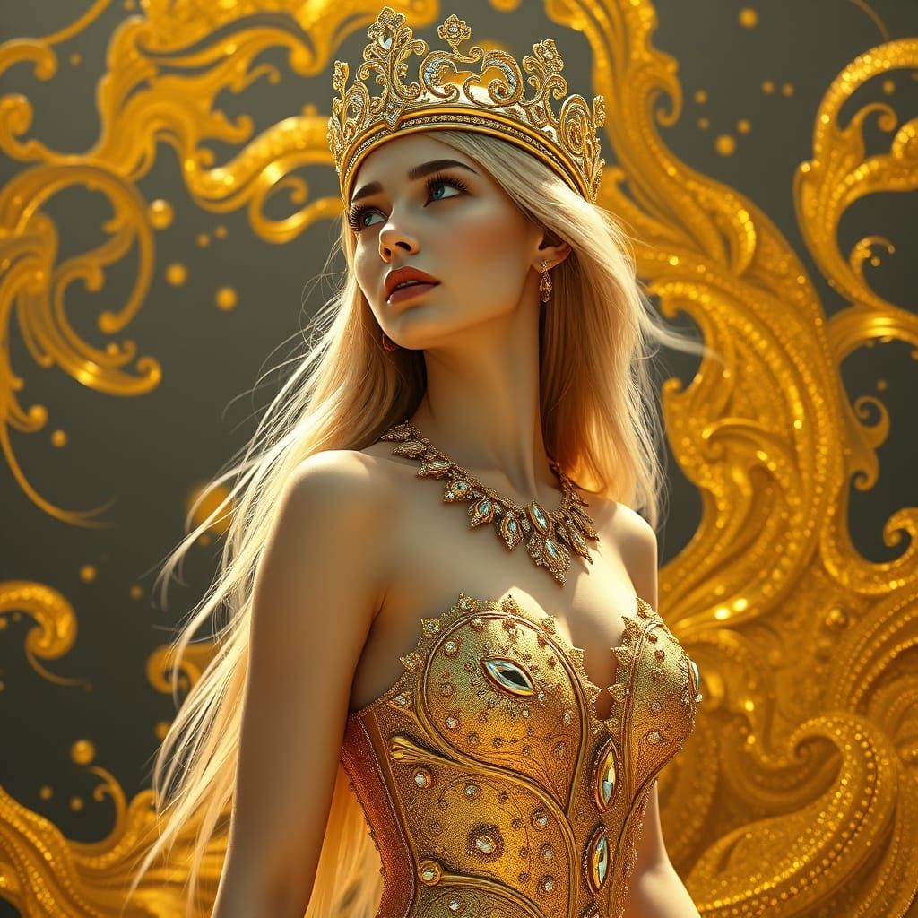 Ethereal Golden Mermaid in Art Deco Splendor