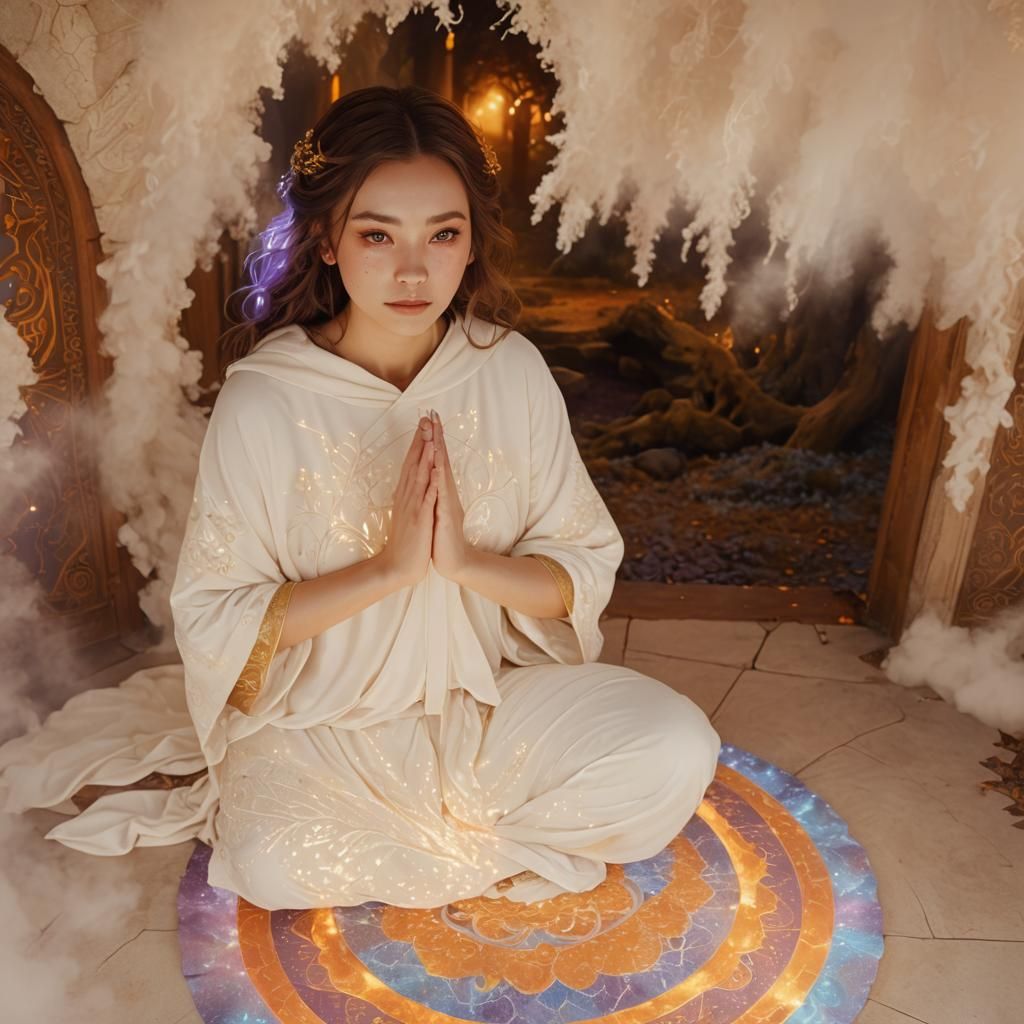 Girl at Glowing Portal in Detailed Fantasy Art