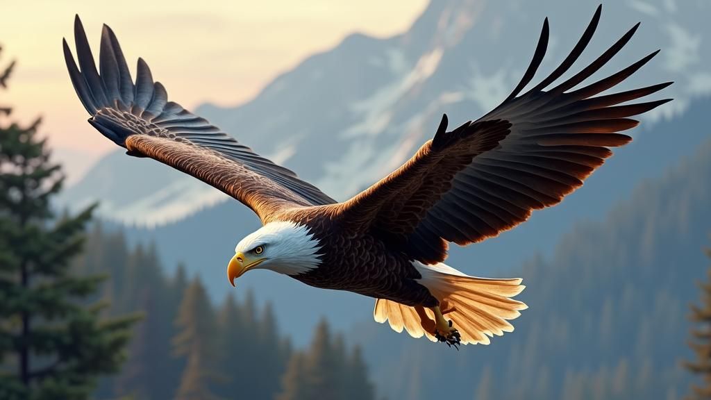 Bald Eagle in Flight: Detailed Matte Painting