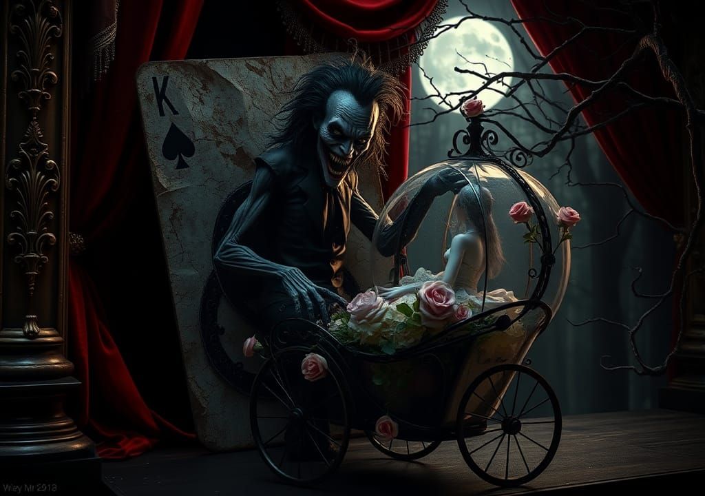 Haunting Joker Emerges on Ornate Stage