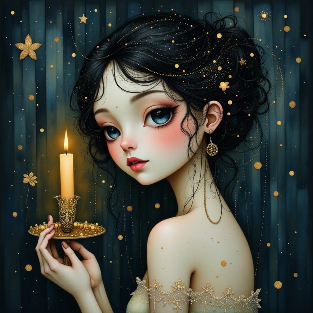 Ethereal Portrait of a Whimsical Woman in Blue-Hued Elegance