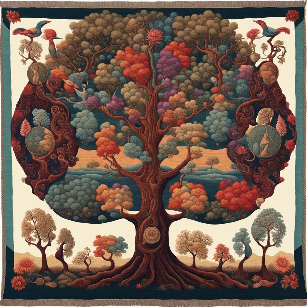 Surreal Floral Family Tree Tapestry