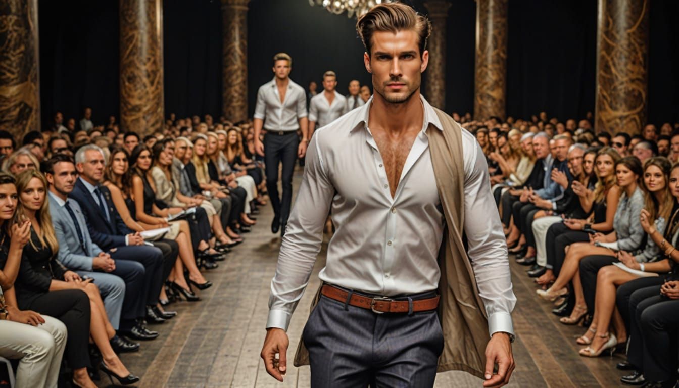 Handsome Male Model Struts Down the Runway in Style