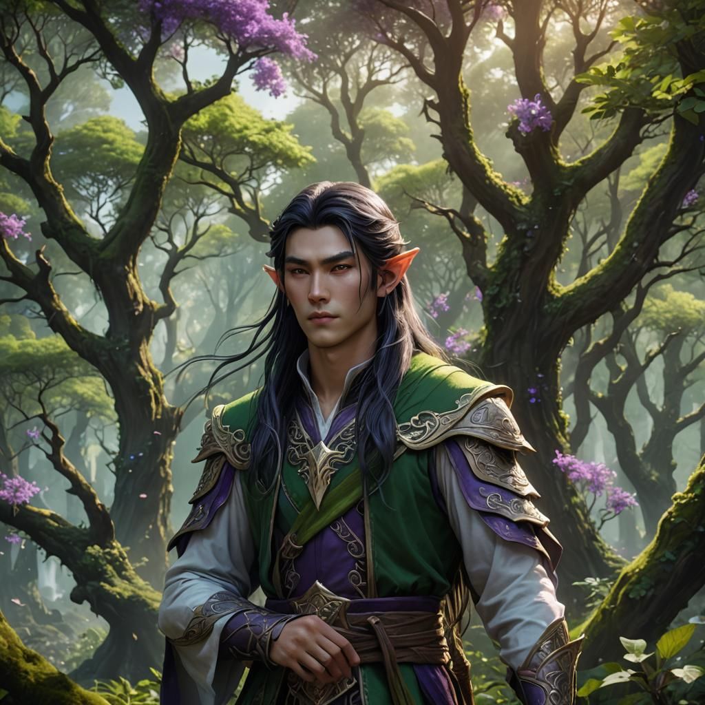 Xianxia Elf Boy in Forest, Fantasy Concept Art