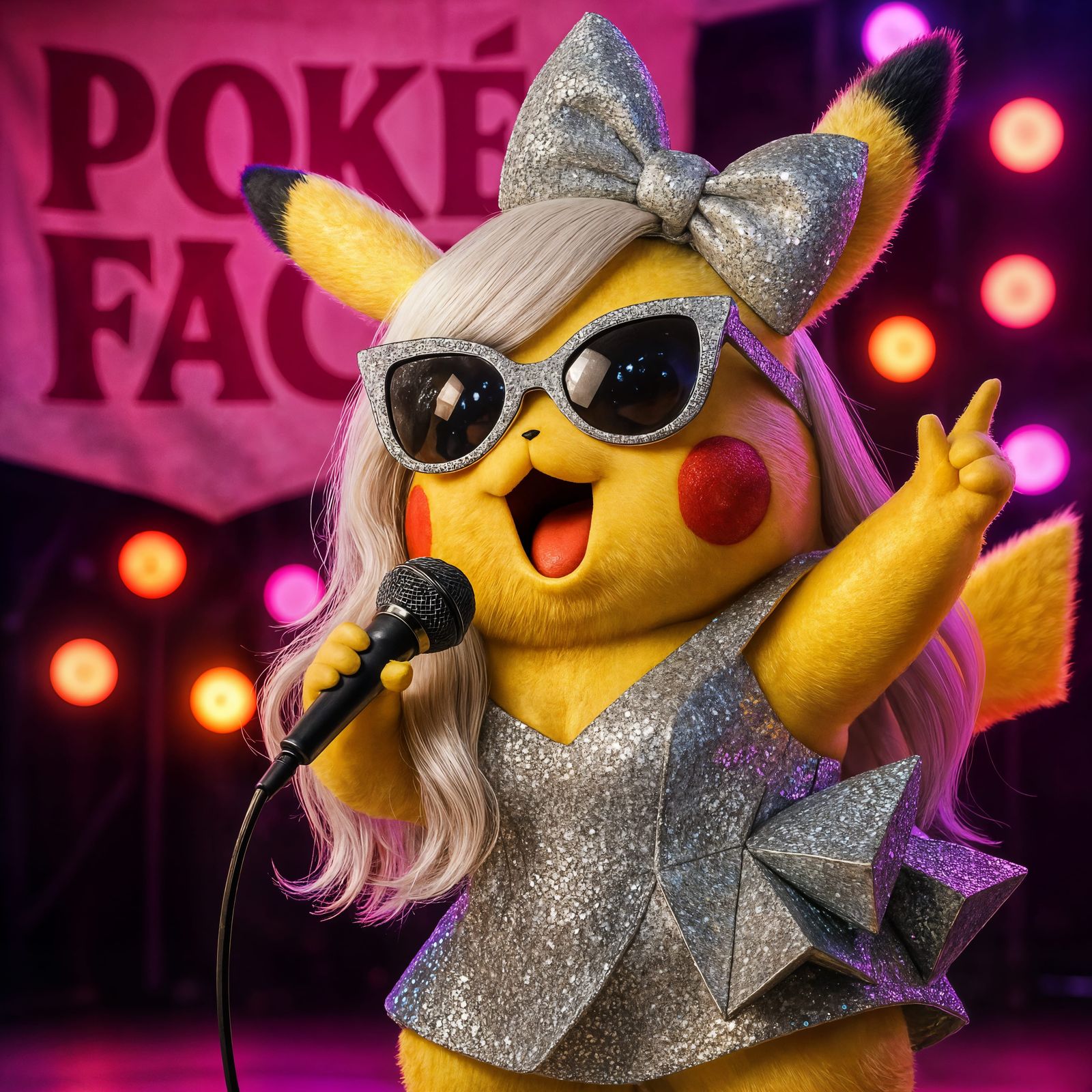 Pikachu as Lady Gaga Singing Poker Face on Stage