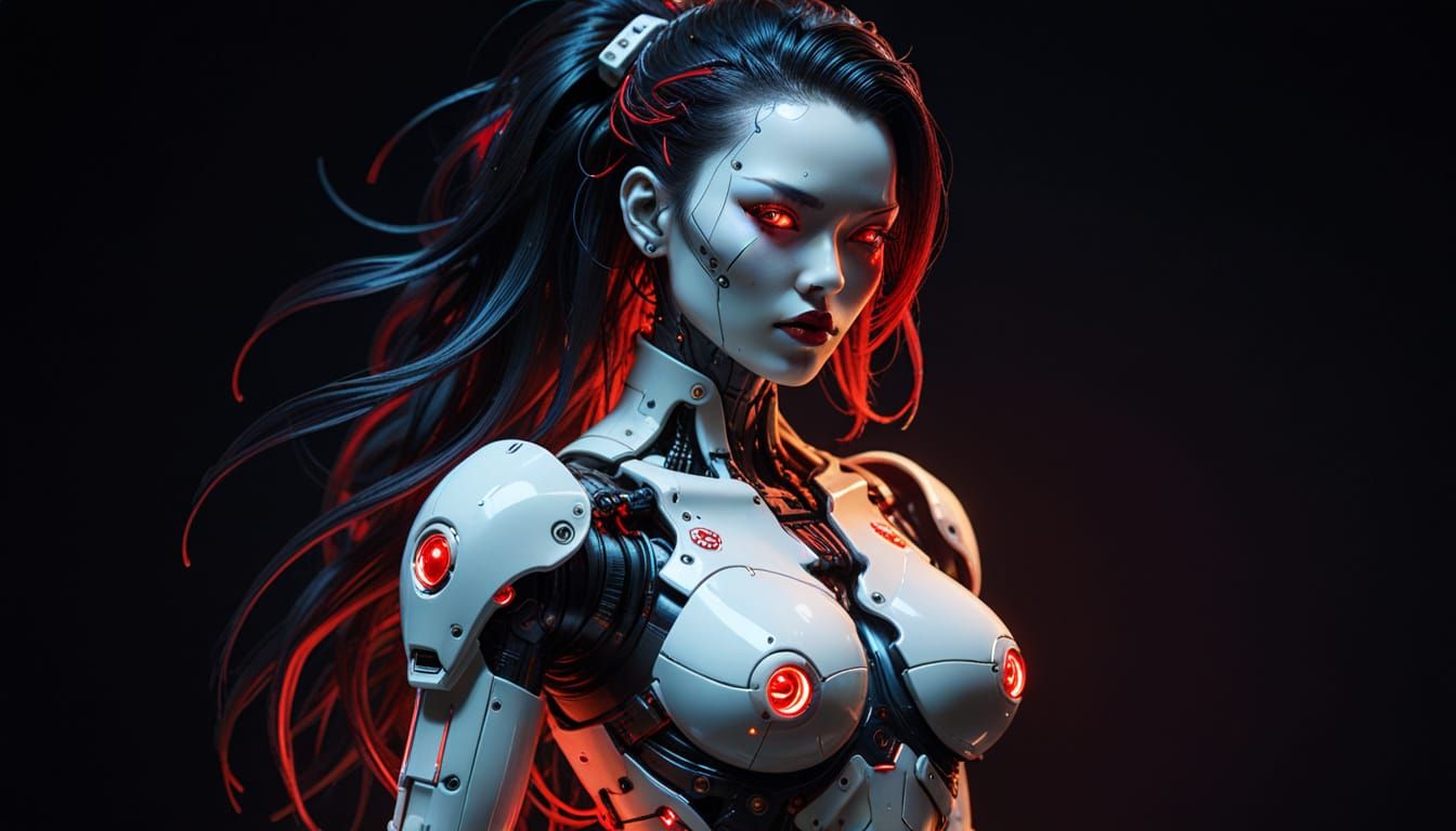 Cyberpunk Gynoid Pinup in Hyper-Realistic Digital Art
