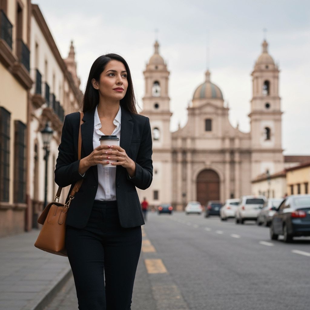 Elegant Woman Walks Through Santa Ana City Center