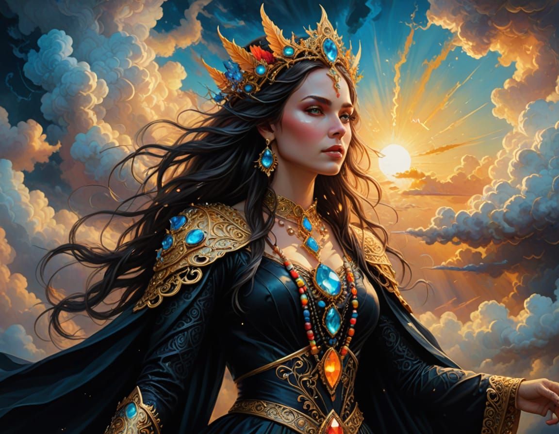 Enchanting Sorceress in Vibrant Oil Painting