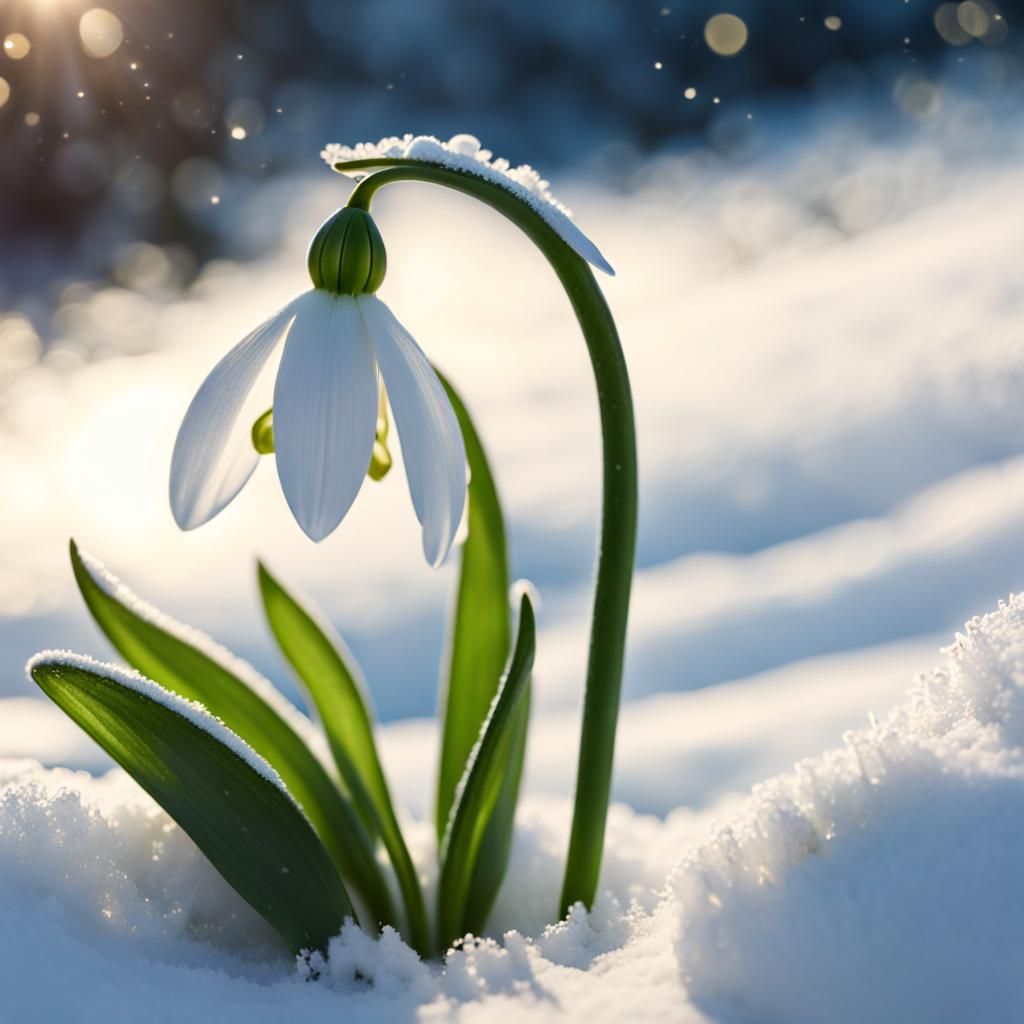 Snowdrop Flower with Snow Fairy: Detailed Matte Painting