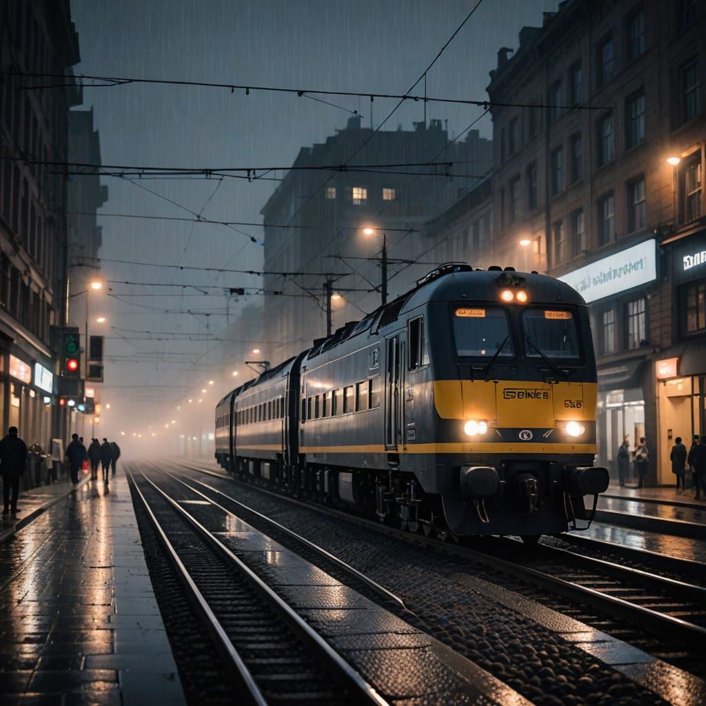 Mysterious Night Train Unveils City Secrets in Foggy Rain