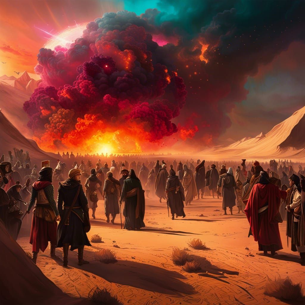Epic Biblical Scene in Maximalist Sunset Style