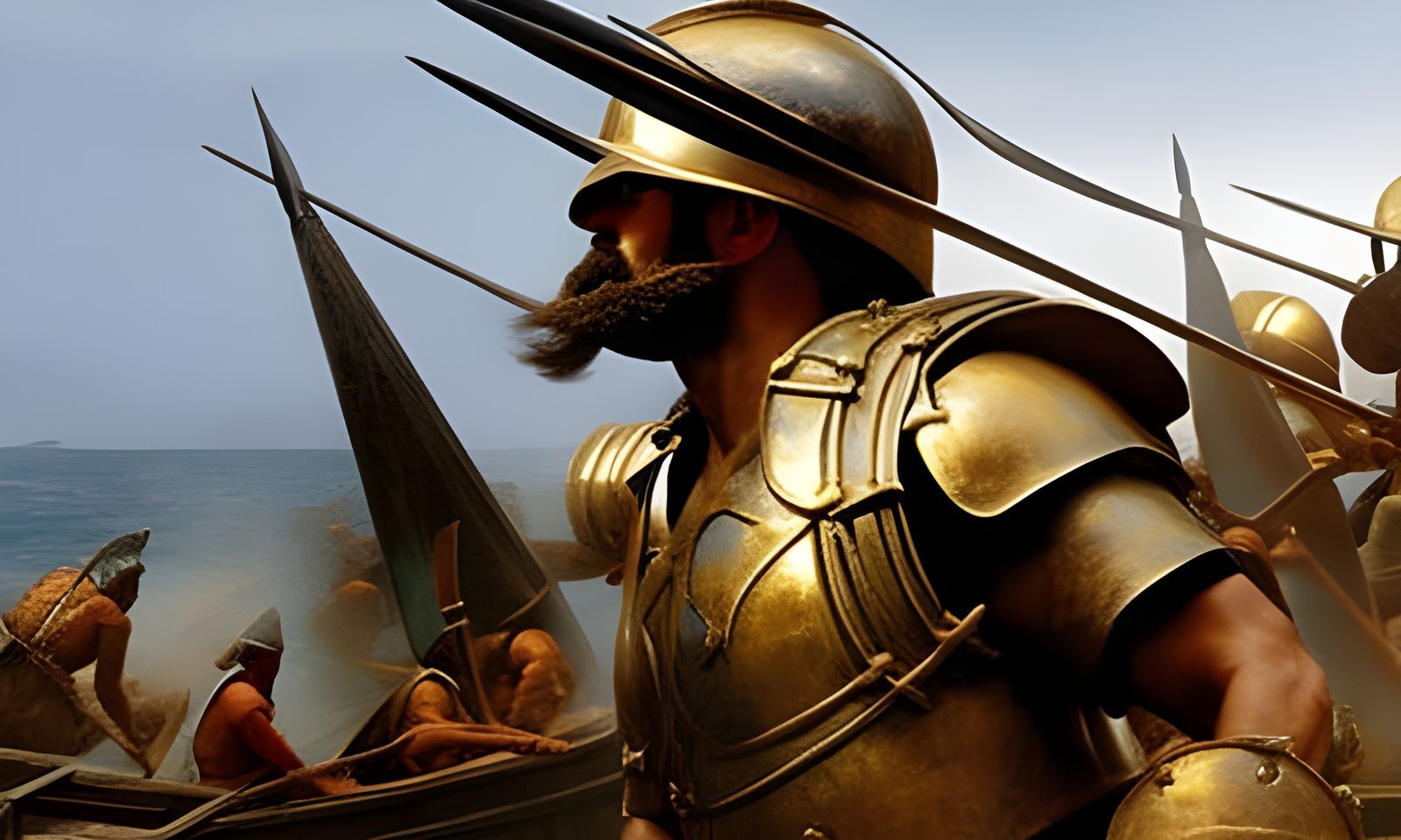 Hoplite in Ancient Naval Battle: Hyperrealistic Digital Art