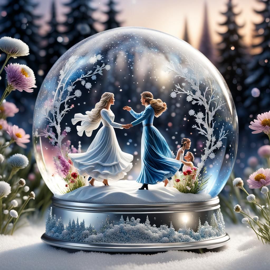 Romantic Couple Dancing in a Snow Globe