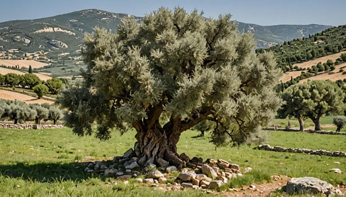 Old Olive Tree in Provence Field