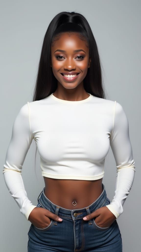 Studio Portrait of Young Black Woman in White Crop Top