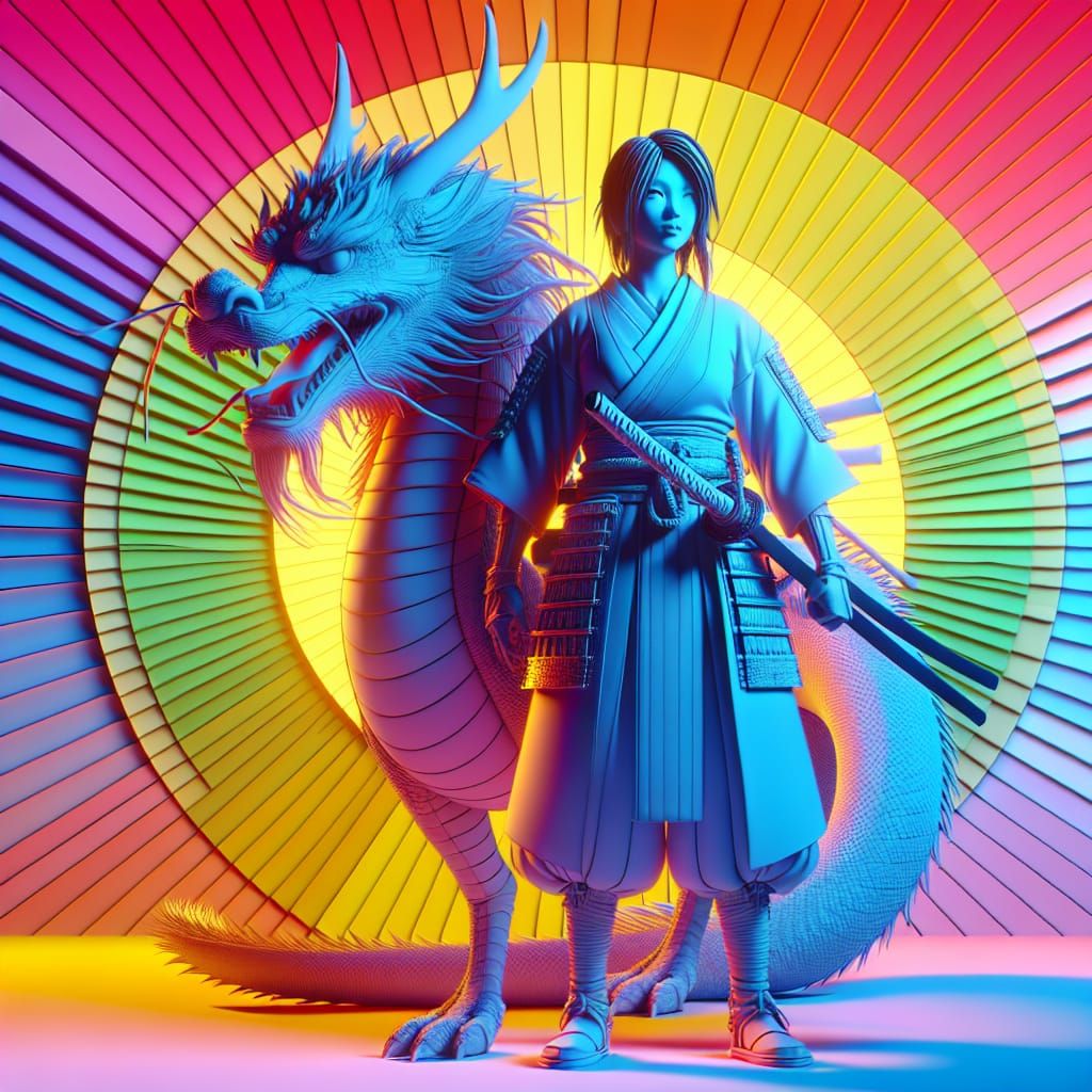 Samurai and Dragon Concept Art in 3D