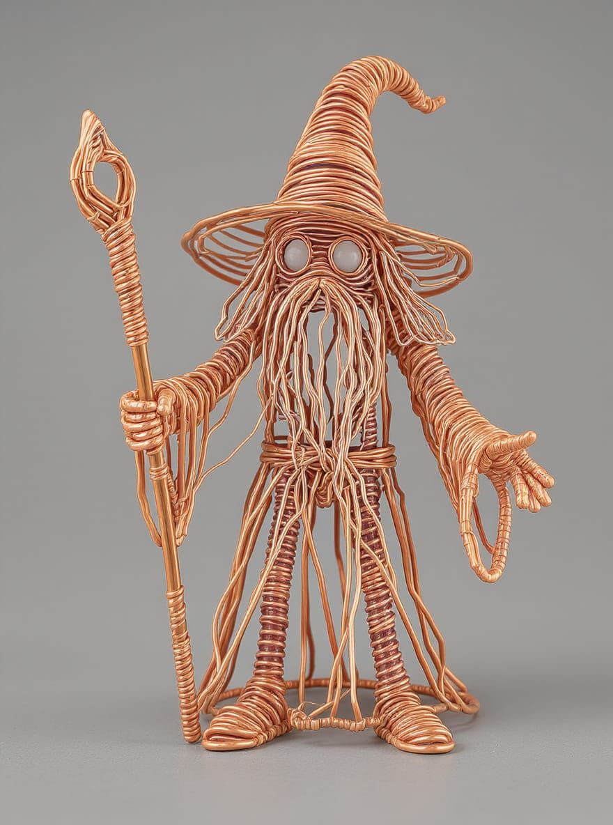 Gandalf Wire Sculpture Crafted from Single Copper Length