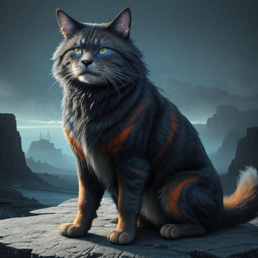 Dog-Cat Hybrid in Fantasy Landscape, Digital Art