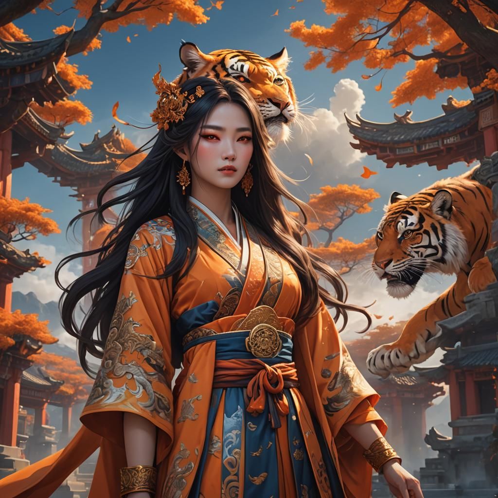 Royals Xianxia in orange. the all-encompassing sky . tiger.