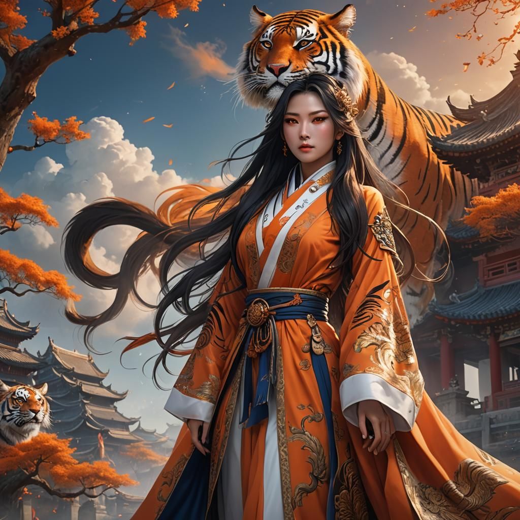 Royals Xianxia in orange. the all-encompassing sky . tiger.