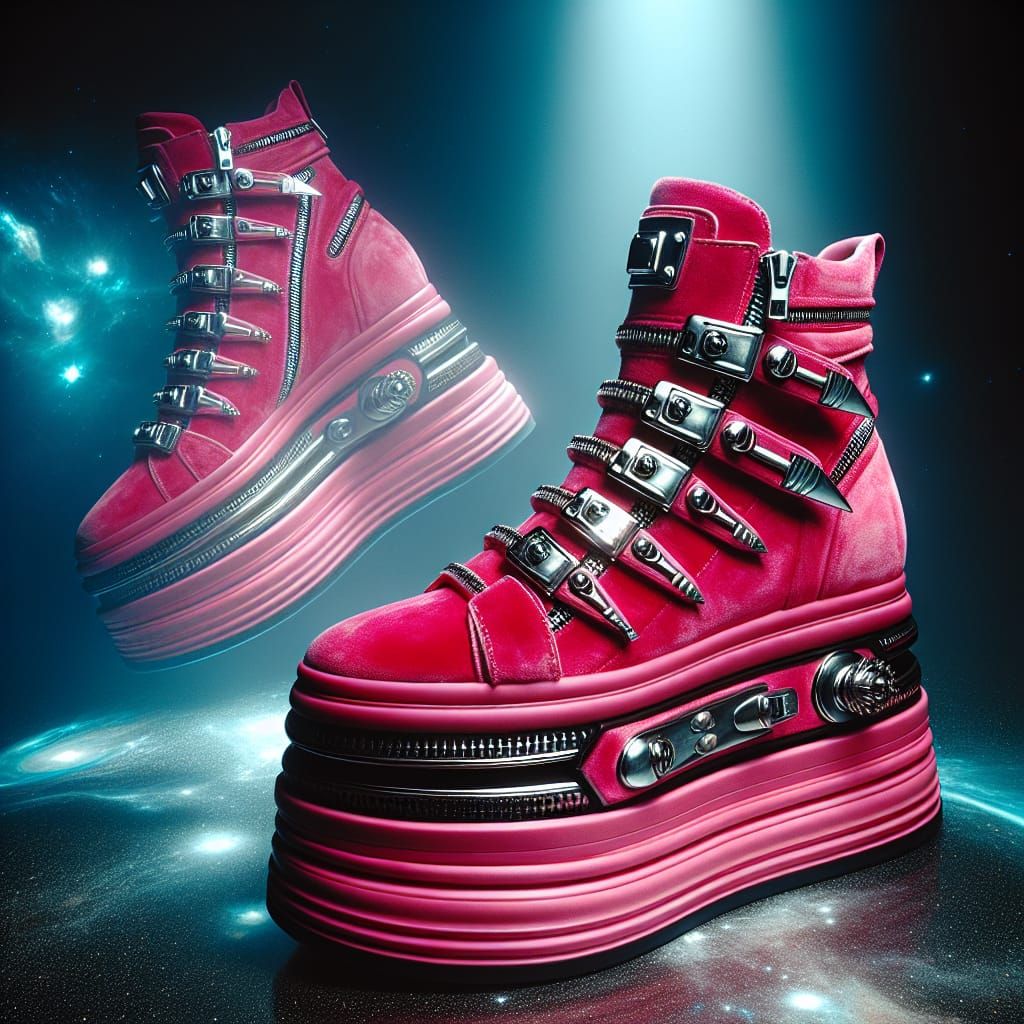 Extravagant Pink Platform Sneakers with Space Accents