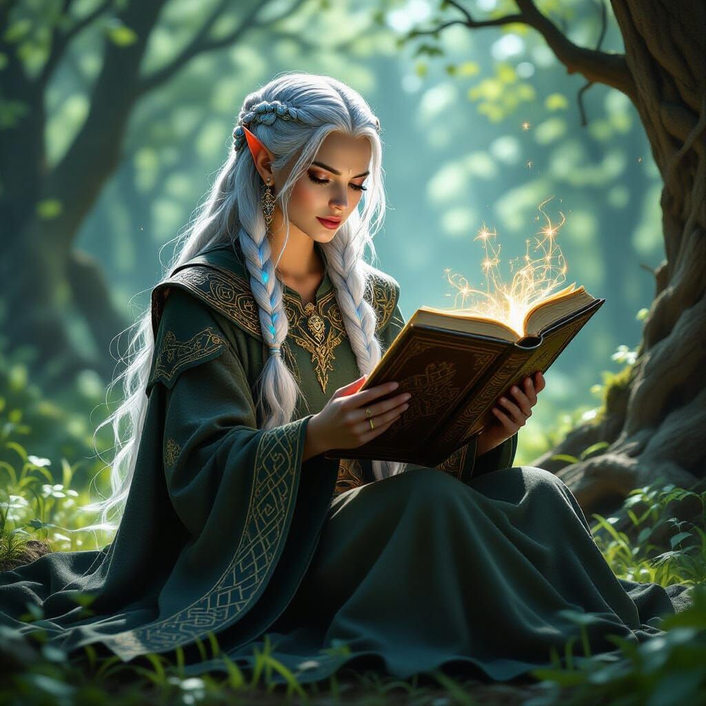 Enchantress Reading Tome in Forest Glade